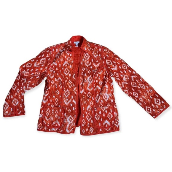 Chicos Women's Size 1 (Med Sz 8) Red Color Cotton Floral Jacket. Indian Inspired - Picture 1 of 8